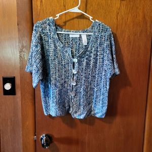 J H Collectibles Multi Women's Top Blouse Open Crochet Knit  Short Sleeve Medium